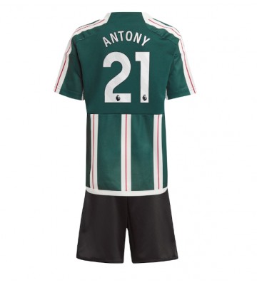 Manchester United Antony #21 Segunda Equipación Niños 2023-24 Manga Corta (+ Pantalones cortos)